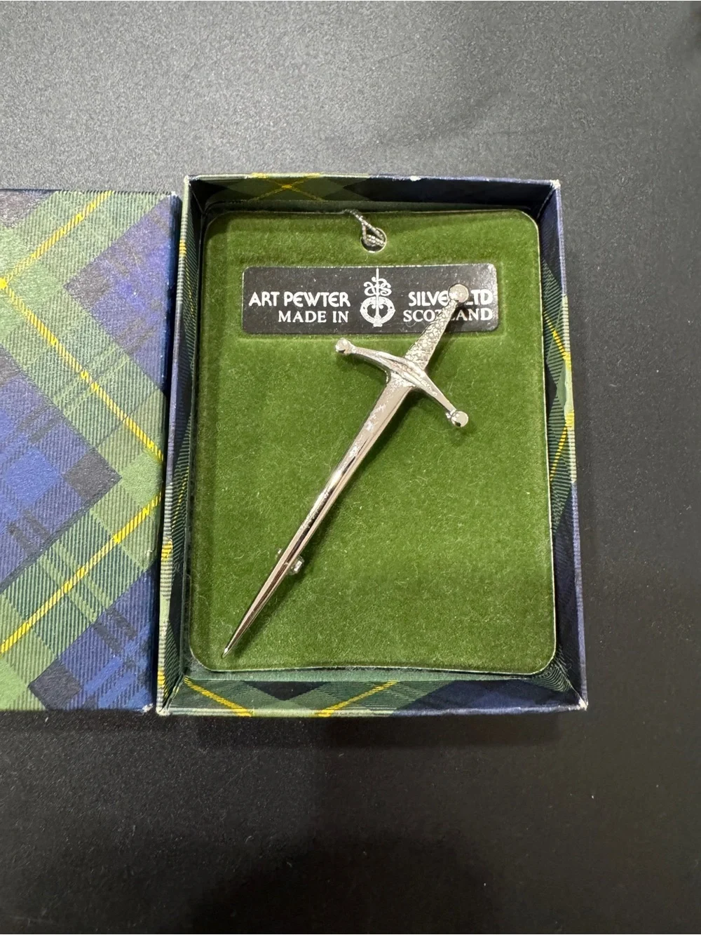 Wallace Sword Silver Art Pewter Dagger Kilt Pin - Made in Scotland Celtic Brooch